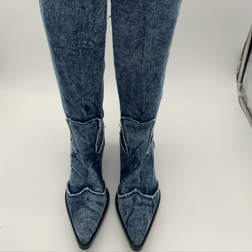 Zara Denim Cowboy Boots Size 41 - Picture 3 of 16